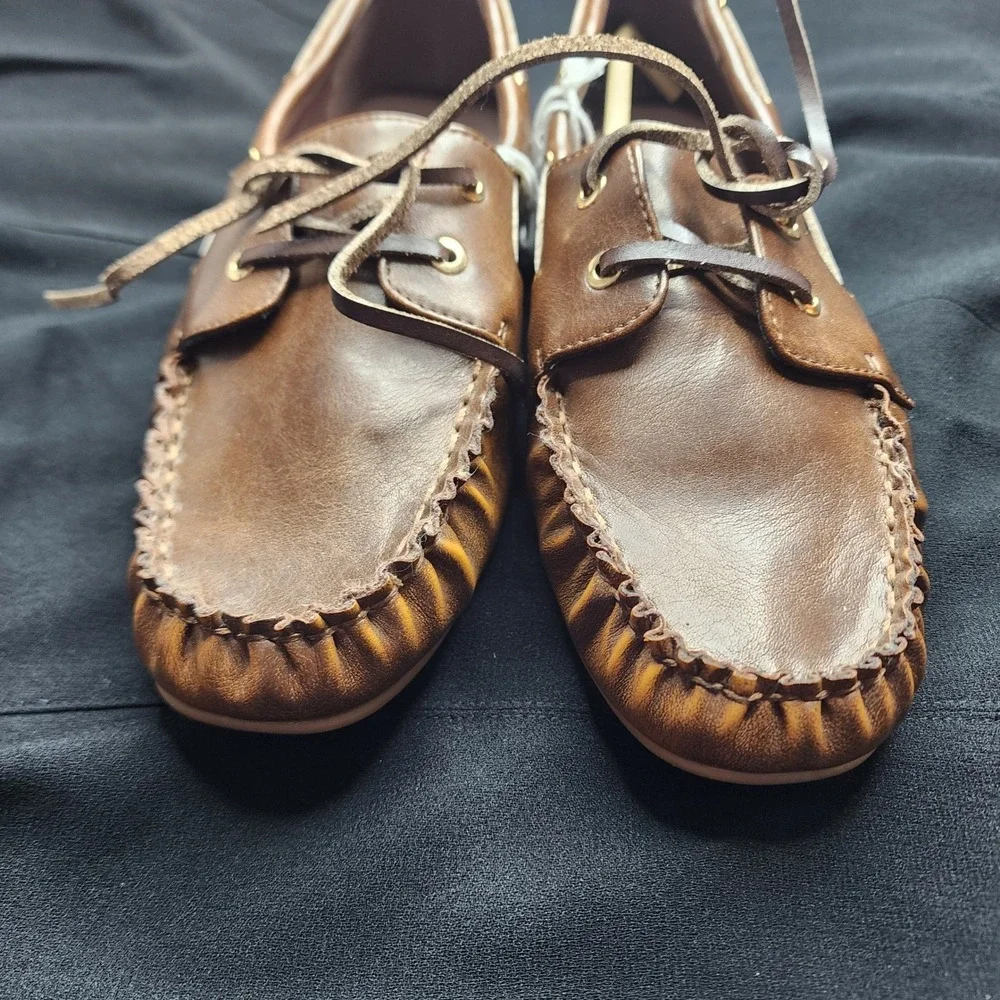 American Eagle Men Brown Faux Leather Moc Toe Boat Shoes Loafers Size‎ 8.5